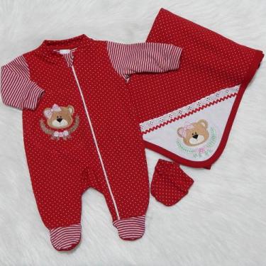 Imagem de Saída de Maternidade para Bebe Menina Bordada Ursinha 3 peças - Pandor