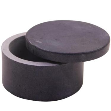 Imagem de KC KULLICRAFT Caixa de sal e pimenta exclusiva elegante caixa de sal de mármore redonda com tampa para armazenamento de sal, especiarias e ervas. Recipiente perfeito para guardar. (8,9 cm x 5 cm)