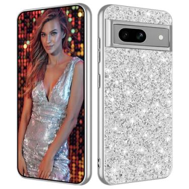 Imagem de Capa de celular com glitter para Google Pixel 8A para mulheres e meninas, capa protetora fina ultrafina fosca à prova de choque para Google Pixel 8A 5G 15.5 cm capa de cristal brilhante (prata)