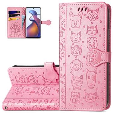 Imagem de Monwutong Capa carteira de telefone para Motorola Edge 30 Fusion, capa de couro PU com desenho fofo de gato e cachorro com fecho magnético e slots de cartão de dinheiro capa coldre para Moto Edge 30