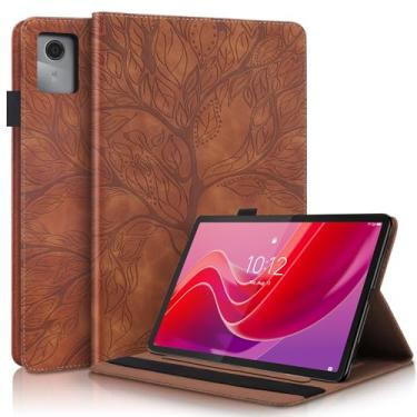 Imagem de TIPOYOROO Capa para Lenovo Tab M11/ K11 LTE 11 polegadas 2024 (TB330FU) Capa protetora de couro PU leve com suporte flip com faixa elástica e suporte para cartão - marrom