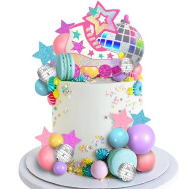 Imagem de Topo de bolo de skate rolante bola de discoteca enfeites de bolo bola pastel para meninas anos 80 anos 90 patinação tema hip hop decorações de festa (estilo 01)