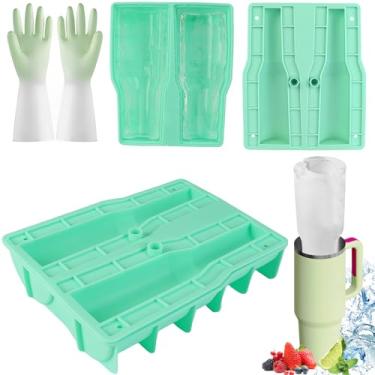 Imagem de FWUNYVN Bandeja de cubos de gelo para copo Stanley, moldes de silicone para cubos de gelo com tampa para copo de 1,134 g, bandeja de cubos de gelo para copo para bebidas geladas, café, suco, uísque