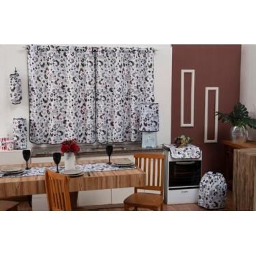Imagem de Kit Jogo De Cozinha Com Cortina 9 Peças Estampado Modelo Novo Galo Gal