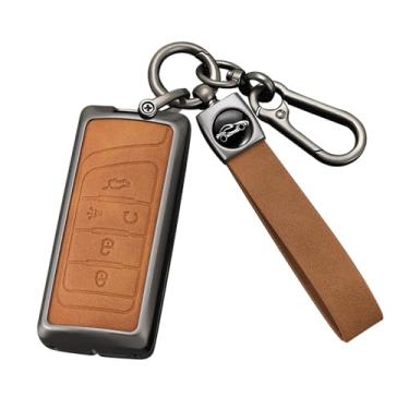 Imagem de HIBEYO Capa de chaveiro compatível com Trumpchi GS7 GS8 GM8 GS5 GA6 GM6 Acessórios Capa de chave de couro e liga de zinco adequada para Trumpchi GS7 com chaveiros-C tipo Klaxon marrom