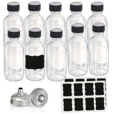 Imagem de Z-synka Garrafas de vidro pequenas de 59 ml com tampas e funis, garrafas de dose de 60 ml com tampas, garrafas de vidro Wellness, garrafas de amostra de uísque Bourbon de 60 ml para licor, óleos,