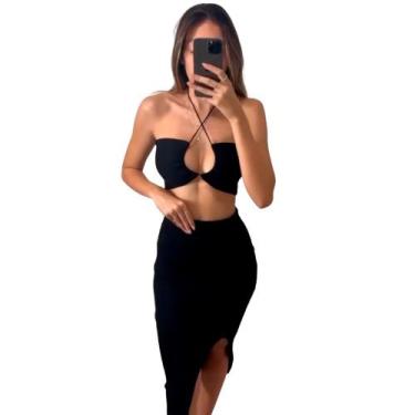 Imagem de Conjunto Feminino Saia Midi + Top Faixa Cropped Multiformas Amarrações