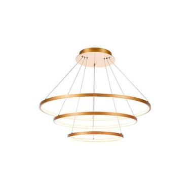 Imagem de Lustre pendente moderno dourado 3 anéis em led arco 3000k - ri - NEW L