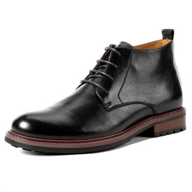 Imagem de Waillynice Botas curtas com cadarço retrô feitas à mão, botas de cano alto de couro bovino para homens outono inverno lã quente botas masculinas moda casual sapatos masculinos, Preto, 41
