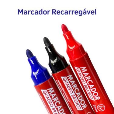 Imagem de Marcador Quadro Branco Recarregável Kit 3 Canetas Coloridas - Kit Marc