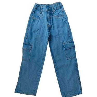 Imagem de Calça Cargo Jeans Blogueirinha Juvenil Com Regulagem Com Bolsos Latera