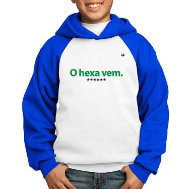 Imagem de Moletom Infantil O hexa vem - Foca na Moda, Branco, Azul, 2