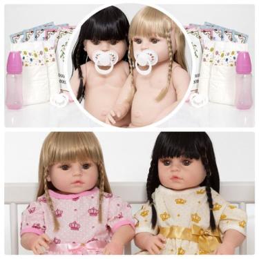 Imagem de Bebê Tipo Reborn Gêmeas Morena E Loira Vestidinho de Coroa - Cegonha R