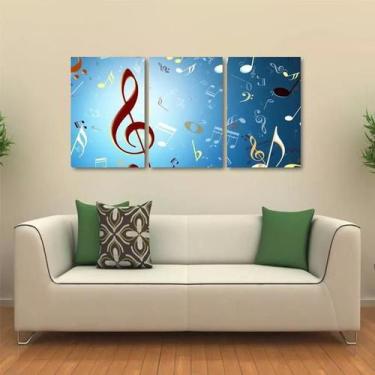 Imagem de Quadro Decorativo Notas Musicais Em Tecido 3 Peças - Wall Frame