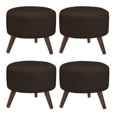 Imagem de Kit 4 Puffs Decorativos Redondo Pés Palito Couro Marrom - Gran Belo