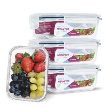 Imagem de Conjunto 4 Pote Vidro Hermético Marmita Tampa Plástico 370ml - U4home,