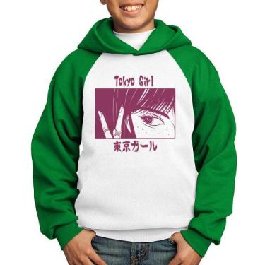 Imagem de Moletom Infantil Tokio Girl - Foca na Moda, Branco, Verde, 14