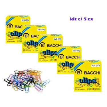 Imagem de Kit 05 Caixas de Clipes 2/0 Colorido c/ 100 Unidades Cada - Bacchi