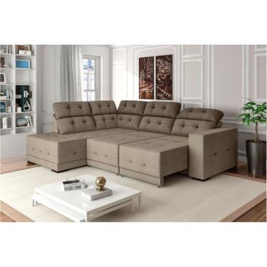 Imagem de Sofá Canto 285 x 205 cm Chaise E Sttilo Retrátil Mola D26 Suede Bege 6