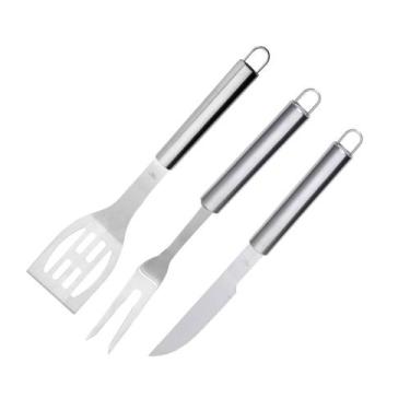 Imagem de Espatula Garfo e Faca Cabo Longo Kit Churrasco Inox 3un - MIMO