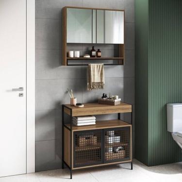 Imagem de Gabinete de Banheiro Industrial de Chão 80cm P1038 sem Cuba e Espelheira Preto/Mel