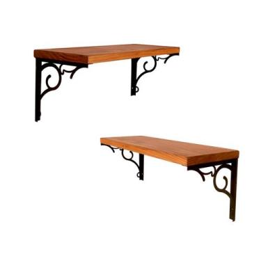 Imagem de Kit Prateleira quarto cozinha Madeira 45cm Sala com suporte Metal - DE