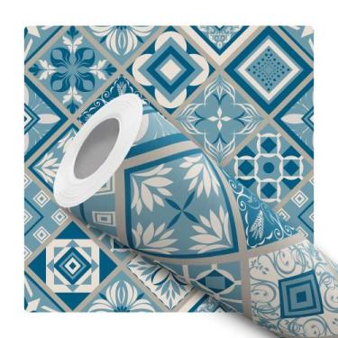 Imagem de Papel De Parede Adesivo Lavável Cozinha Azulejo Portugues Tons Azuis -