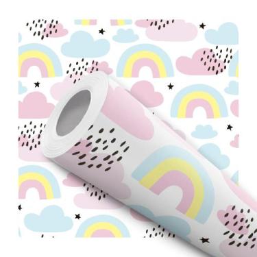 Imagem de Papel de Parede Vinílico Arco Íris Colorido Infantil Sala Quarto 10m -