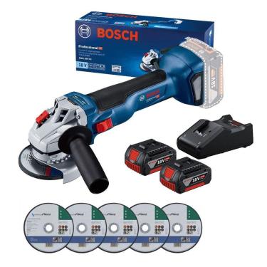 Imagem de Esmerilhadeira Bosch Bater Gws 18V-10 18V + 2Bat 4A E Carreg