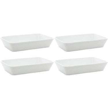 Imagem de Kit 4 Travessas de Porcelana Branca 26x17x5cm Refratário Linea Lyor Pr