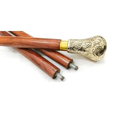 Imagem de Generic Soild puxador de latão vintage antigo bengala de caminhada de madeira latão dourado puxador unissex presente