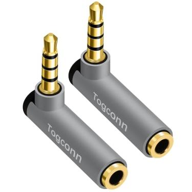 Imagem de Adaptador TRS de ângulo reto de 3,5 mm, pacote com 2, 90 graus, 3,5 mm, 1/20.3 cm TRRS macho para fêmea, conector AUX banhado a ouro, compatível com fones de ouvido/tablets/MP3 Players/alto-falantes