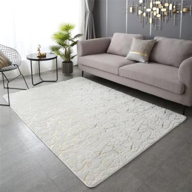 Imagem de Tapetes de pelúcia grossos para sala de estar, macios e felpudos, tapetes de pele sintética, tapetes térmicos fofos para crianças, piso de cabeceira, carpete de decoração para casa, branco, 50x80 cm