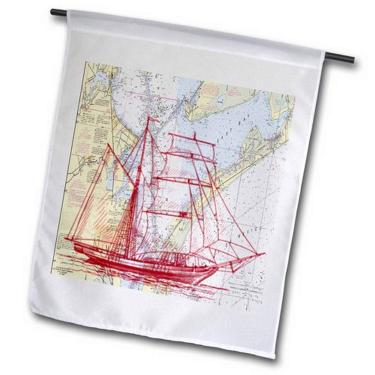 Imagem de 3dRose fl_204877_1 Impressão de Galveston Bay Nautical com bandeira de jardim de veleiro, 30,48 x 45,72 cm