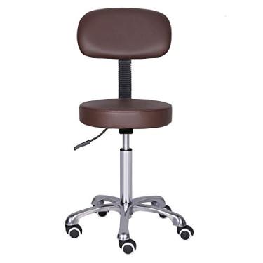 Imagem de Cadeira de banco ajustável e rodante para trabalho pesado com rodas e costas Kaleurrier para salão de beleza, uso médico, escritório e uso doméstico, com rodas e costas, Coffee