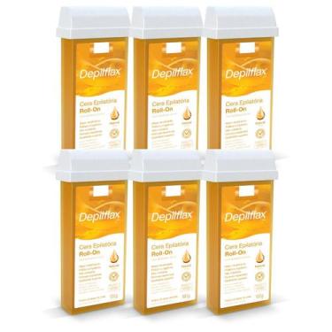 Imagem de Kit 6 Ceras Roll-on Depilatória Mel Natural Refil Depilflax