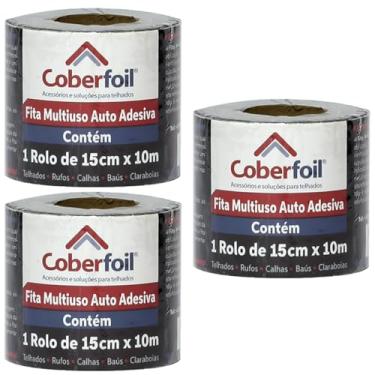 Imagem de Kit 3 Manta Asfáltica Multiuso Metalizada 15cmx10m Auto Colante Vedação para Telhados Calhas Rufos Alta Resistência e Durabilidade Vazamentos Vedação Refletiva Aluminizada Adesiva Fita