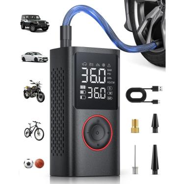 Imagem de Inflador de pneus Powools Compressor de ar portátil 150 PSI preto