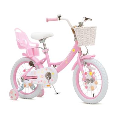 Imagem de Bixike Bicicleta para meninas com cesta para crianças de 3 a 14 anos, 14 16 18 polegadas com rodas de treinamento e assento de boneca, 50 cm com suporte e suporte traseiro, bicicleta estilo princesa