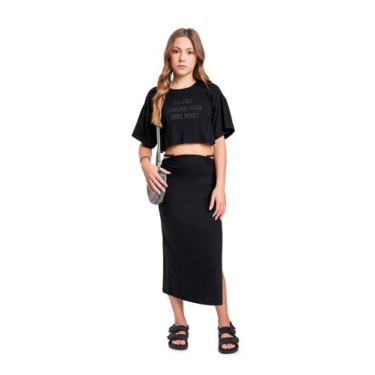 Imagem de Conjunto Blusa Cropped e Saia Midi em Ribana Gloss, 10