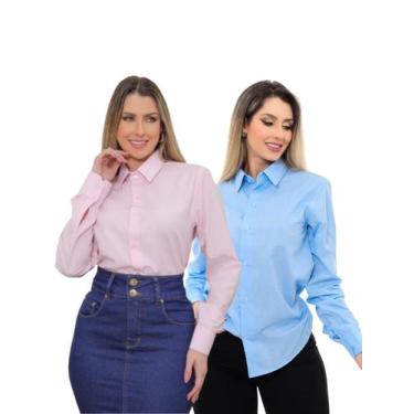Imagem de KIT Feminino 2 Peças - Camisa Social Premium Tipo Linho Azul Claro e  