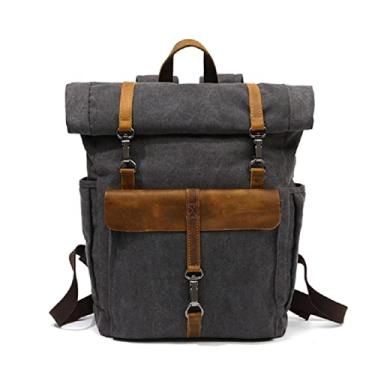 Imagem de Mochila de couro de lona fashion para homens Mochila de laptop para viagem Mochila masculina para computador(Lake green)