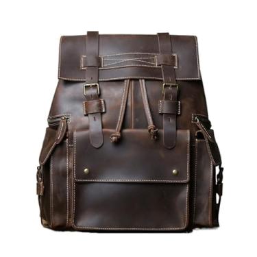 Imagem de Mochila masculina de couro vintage, bolsa de viagem para homens, couro casual, grande capacidade, bolsa para computador