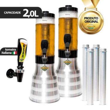 Imagem de Kit 2 Torres Portatil De Chopp Base Giratória 2L 4 Refis Congelantes e