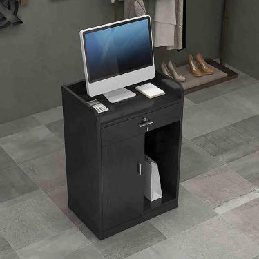 Imagem de Mesa de recepção, balcão frontal com gavetas bloqueáveis, mesa de sala de recepção de salão, mesa de computador de escritório com armário de armazenamento, balcão de caixa de loja de roupas, C, 152 x