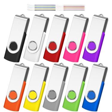 Imagem de AreTop Pen Drive USB de 2 GB, pacote com 10 pen drives, pen drive USB 2.0, pendrive, pendrive, volume para armazenamento de dados dobrável e memória USB (10 peças - cores mistas preto/azul/roxo/verde