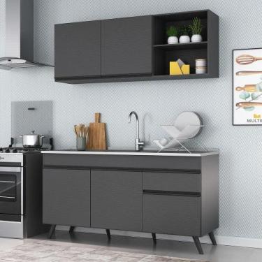 Imagem de Armário de Cozinha Compacta 150cm Veneza Multimóveis V2079, Preto