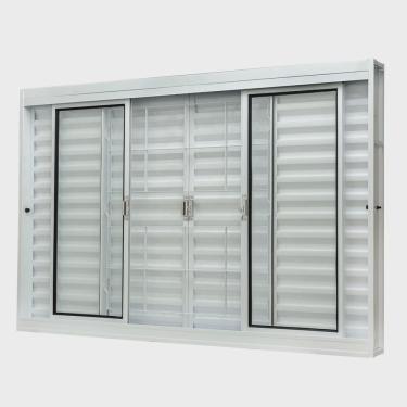 Imagem de Janela de Aço Veneziana Central 100x120cm 6 Folhas com Grade Quadriculada e Vidro Liso Qualitysol