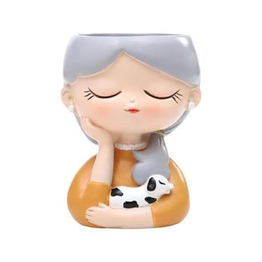 Imagem de Ioensy Vaso de flor de maconha girl vaso decorativo pintado à mão Ornamento de estátua de para o quarto da janela do quarto de casa, Cachorro