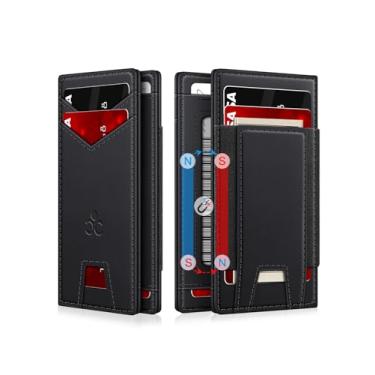 Imagem de SEMORID Carteira masculina fina de couro para 9 a 13 cartões, carteira fina com bloqueio de RFID com janela para identidade e compartimento para dinheiro elástico, carteira pequena minimalista